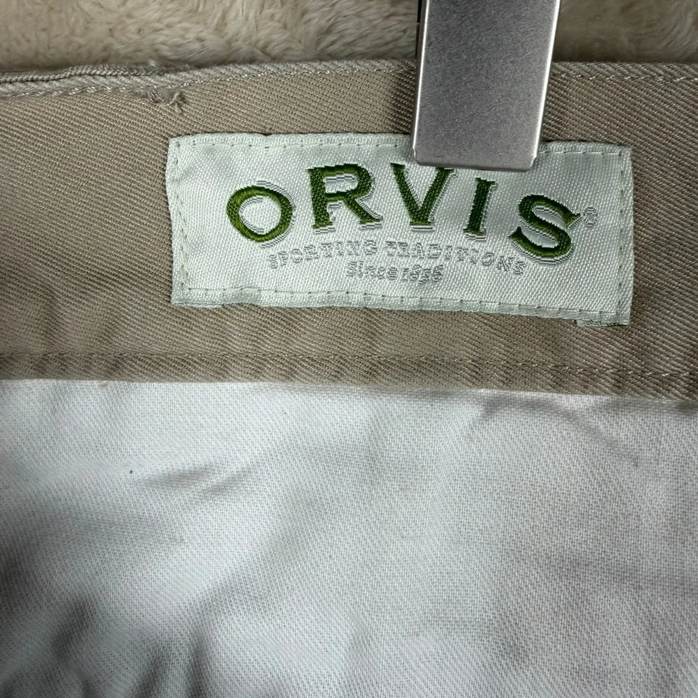 Orvis Sporting Traditions Men 42 Khaki Cotton Twill Cargo Pants‎ Reinforced Seat